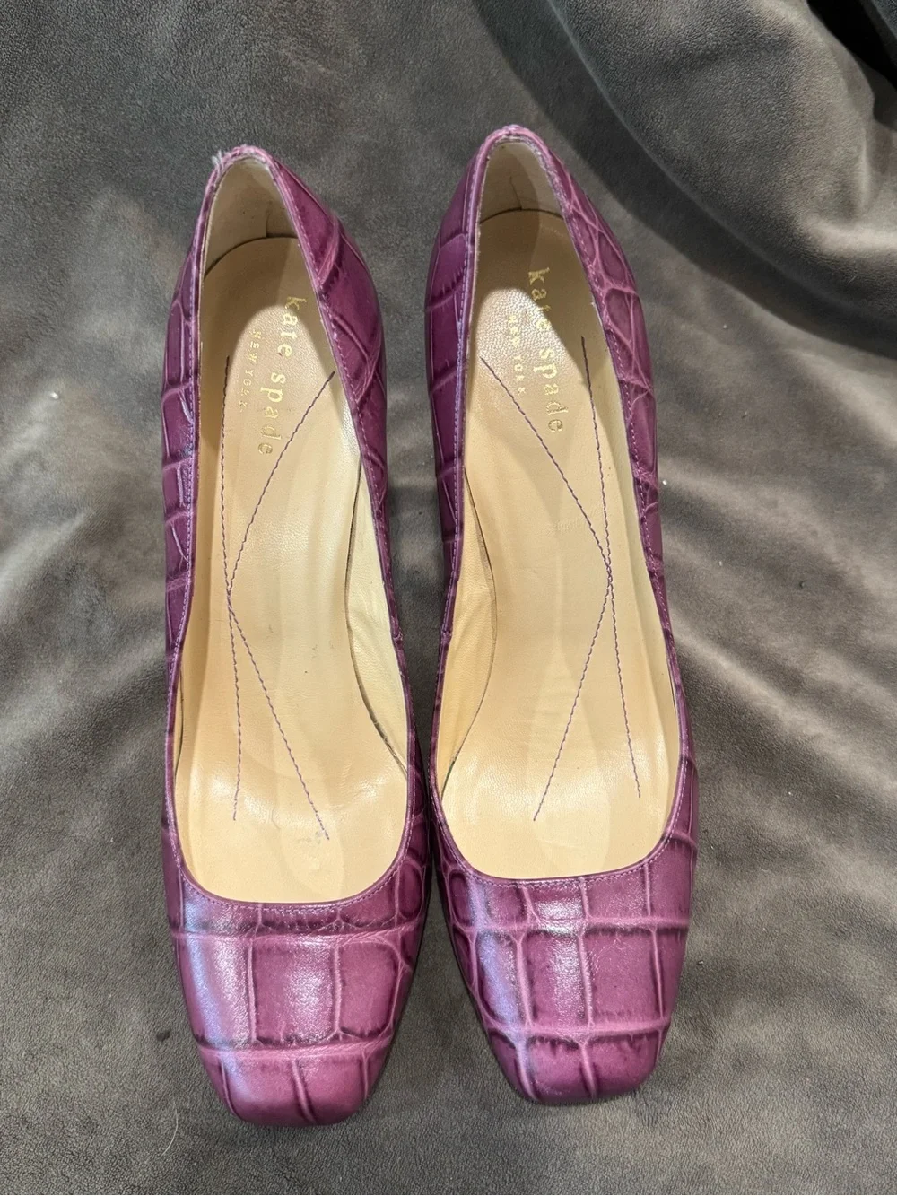 Kate Spade Purple Croc-Embossed Leather High Heel Pumps